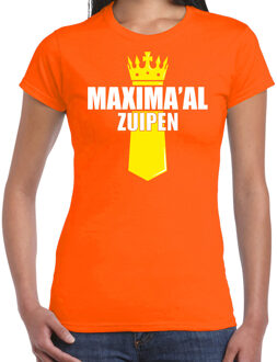 Bellatio Decorations Koningsdag t-shirt Maximaal zuipen met kroontje oranje voor dames