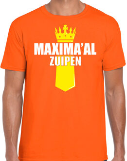 Bellatio Decorations Koningsdag t-shirt Maximaal zuipen met kroontje oranje voor heren