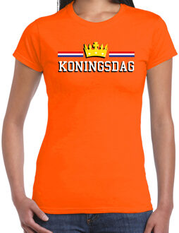 Bellatio Decorations Koningsdag t-shirt met gouden kroon oranje voor dames - Koningsdag shirts 2XL