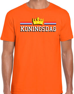 Bellatio Decorations Koningsdag t-shirt met gouden kroon oranje voor heren - Koningsdag shirts 2XL