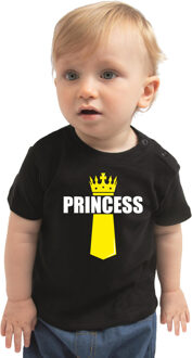 Bellatio Decorations Koningsdag t-shirt Princess met kroontje zwart voor babys 62 (1-3 maanden) - Feestshirts Multikleur