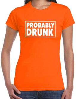Bellatio Decorations Koningsdag t-shirt Probably drunk oranje voor dames - Kingsday shirt / kleding L