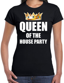 Bellatio Decorations Koningsdag t-shirt Queen of the house party zwart voor dames XS