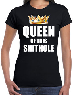 Bellatio Decorations Koningsdag t-shirt Queen of this shit hole zwart voor dames XS