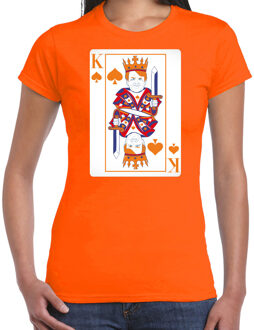 Bellatio Decorations Koningsdag T-shirt voor dames - kaarten koning - oranje - feestkleding M