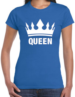 Bellatio Decorations Koningsdag T-shirt voor dames - Queen - kroon - blauw - feestkleding 2XL
