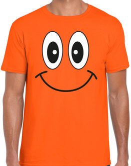 Bellatio Decorations Koningsdag T-shirt voor heren - Smile Emoticon - oranje - feestkleding