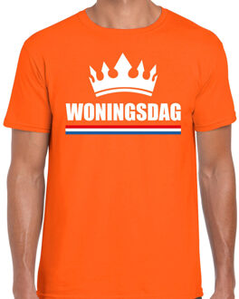 Bellatio Decorations Koningsdag t-shirt Woningsdag met witte kroon oranje voor heren - Woningsdag - thuisblijvers / Kingsday thuis vieren 2XL (56)