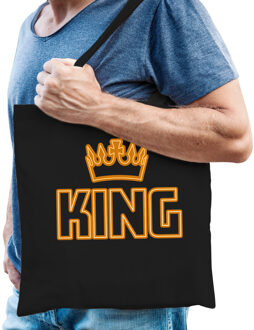 Bellatio Decorations Koningsdag tas/shopper - king - zwart - 42 x 38 cm - katoen