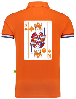 Bellatio Decorations Koningsdag verkleed poloshirt heren - Konings kaart - oranje - achterkant bedrukt XL