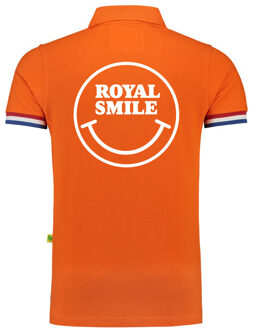 Bellatio Decorations Koningsdag verkleed poloshirt heren - smiley - Royal smile - oranje - achterkant bedrukt S