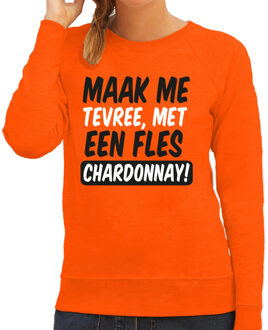 Bellatio Decorations Koningsdag verkleed sweater dames - tevree met een fles Chardonnay - oranje M