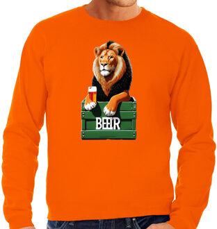 Bellatio Decorations Koningsdag verkleed sweater heren - leeuw - bier drinken - oranje S