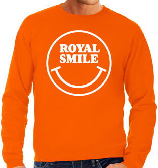 Bellatio Decorations Koningsdag verkleed sweater heren - smiley - Royal smile - oranje 2XL