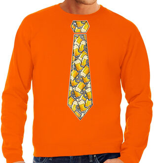 Bellatio Decorations Koningsdag verkleed sweater heren - stropdas met bierglazen - oranje S
