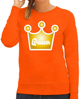 Bellatio Decorations Koningsdag verkleed sweater kroon - Queen - oranje - dames S