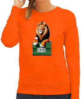 Bellatio Decorations Koningsdag verkleed sweater - leeuw met bier - oranje - dames XL