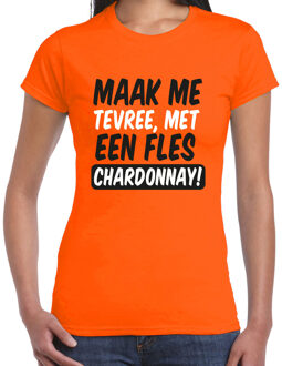 Bellatio Decorations Koningsdag verkleed t-shirt dames - tevree met een fles Chardonnay - oranje S