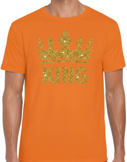 Bellatio Decorations Koningsdag verkleed T-shirt heren - oranje - King - glitter goud - kroon 2XL