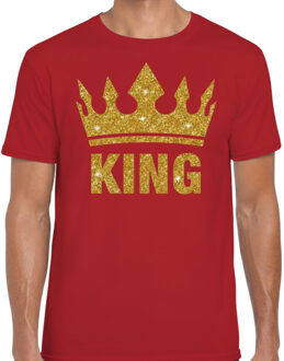 Bellatio Decorations Koningsdag verkleed T-shirt heren - rood - King - glitter goud - kroon 2XL