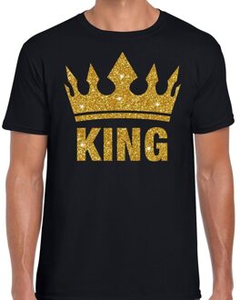 Bellatio Decorations Koningsdag verkleed T-shirt heren - zwart - King - glitter goud - kroon