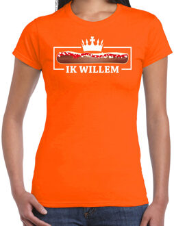 Bellatio Decorations Koningsdag verkleed T-shirt voor dames - frikandel, ik willem - oranje - feestkleding