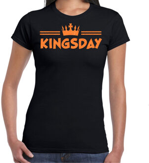 Bellatio Decorations Koningsdag verkleed T-shirt voor dames - kingsday - zwart - met glitters - feestkleding M
