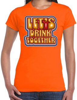 Bellatio Decorations Koningsdag verkleed T-shirt voor dames - let's drink together - oranje - feestkleding L