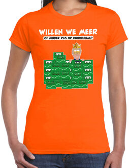 Bellatio Decorations Koningsdag verkleed T-shirt voor dames - meer of minder - bier/pils - oranje - feestkleding L
