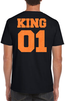 Bellatio Decorations Koningsdag verkleed T-shirt voor heren - King - zwart - met glitters - feestkleding S