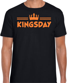 Bellatio Decorations Koningsdag verkleed T-shirt voor heren - kingsday - zwart - met glitters - feestkleding
