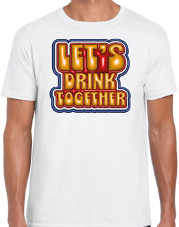 Bellatio Decorations Koningsdag verkleed T-shirt voor heren - let's drink together - wit - feestkleding L