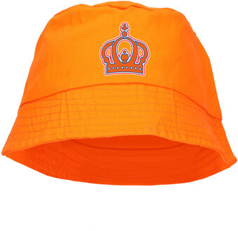 Bellatio Decorations Koningsdag vissershoedje/bucket hat oranje - kroontje - 57-58 cm