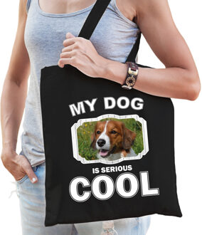 Bellatio Decorations Kooiker honden tasje zwart volwassenen en kinderen - my dog serious is cool kado boodschappentasje