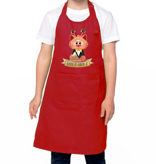 Bellatio Decorations Kookschort - oliebollenbakker JR. - rood - happy New Year kat - oliebollen - jongen/meisje