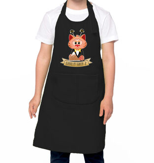 Bellatio Decorations Kookschort - oliebollenbakker JR. - zwart - happy New Year kat - oliebollen - jongen/meisje