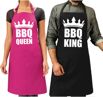 Bellatio Decorations Koppel cadeau set: 1x BBQ King schort zwart heren + 1x BBQ Queen roze dames