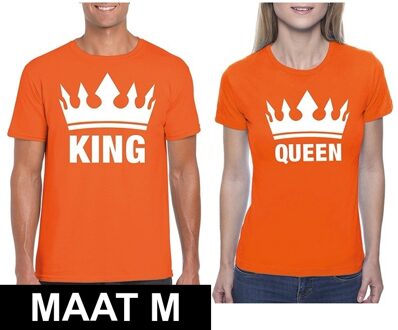 Bellatio Decorations Koppel shirts Koningsdag King & Queen oranje dames en heren maat M - Feestshirts