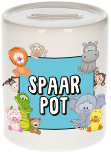 Bellatio Decorations Kraam/verjaardags cadeau spaarpot - blauw - dieren print - keramiek - Spaarpotten