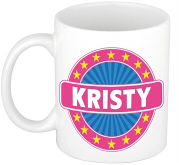 Bellatio Decorations Kristy voornaam koffiemok - beker - wit/roze - 300 ml - Cadeau - Dames - Collega - Moederdag