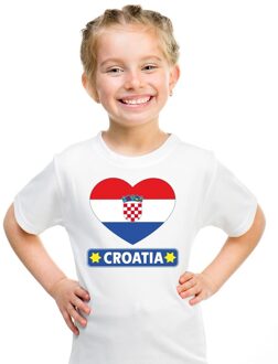 Bellatio Decorations Kroatie kinder t-shirt met kroatische vlag in hart wit jongens en meisjes xs (110-116)