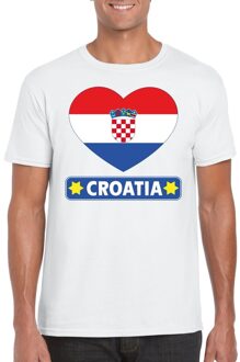 Bellatio Decorations Kroatie t-shirt met kroatische vlag in hart wit heren 2xl