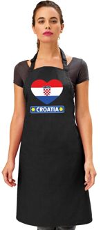 Bellatio Decorations Kroatische vlag in hart keukenschort/ barbecueschort zwart heren en dames - I love Kroatie schort