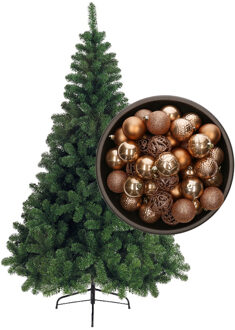 Bellatio Decorations kunst kerstboom 120 cm met kerstballen camel bruin - Kunstkerstboom Groen