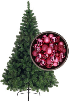Bellatio Decorations kunst kerstboom 120 cm met kerstballen fuchsia roze