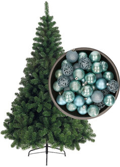 Bellatio Decorations kunst kerstboom 120 cm met kerstballen ijsblauw - Kunstkerstboom Groen