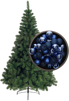 Bellatio Decorations kunst kerstboom 120 cm met kerstballen kobalt blauw - Kunstkerstboom Groen