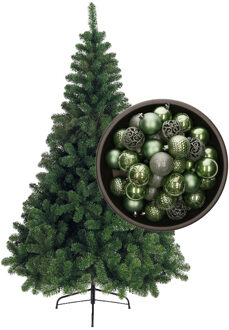 Bellatio Decorations kunst kerstboom 120 cm met kerstballen salie groen - Kunstkerstboom