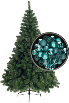 Bellatio Decorations kunst kerstboom 120 cm met kerstballen turquoise blauw - Kunstkerstboom Groen