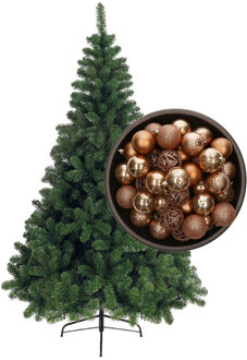 Bellatio Decorations kunst kerstboom 150 cm met kerstballen camel bruin - Kunstkerstboom Groen